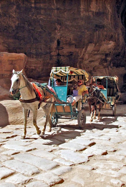 Carriages are used to carry people who are unable to walk the distance into Petra. Picture by Margaret Deefholts