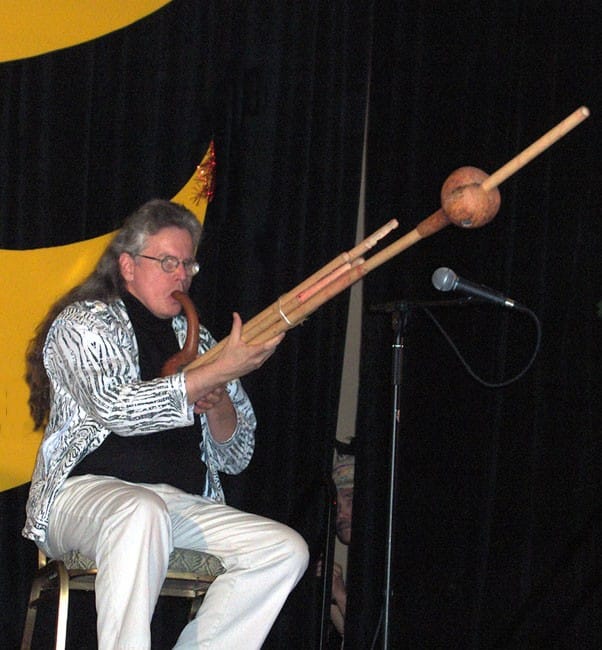 Randy Raine-Reusch performs on aboriginal instrument. Photo by M. Maxine George