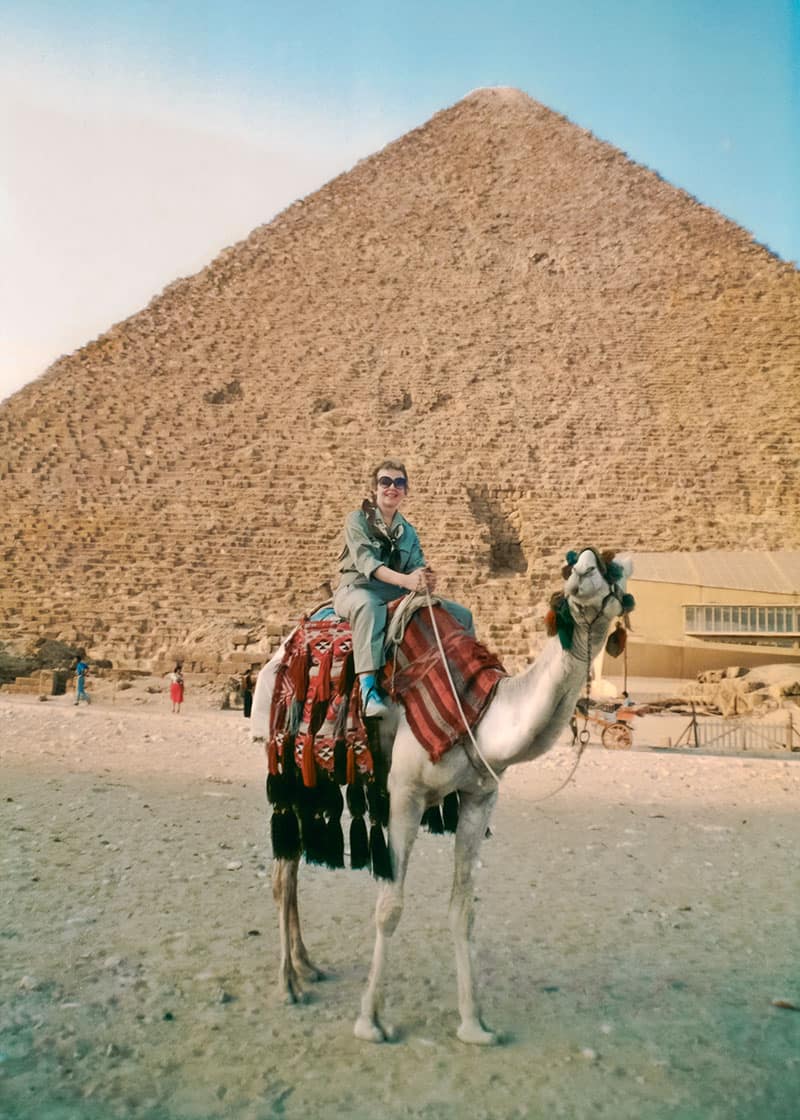 Maxine George Camel Back in front of the Great Pyramid of Giza