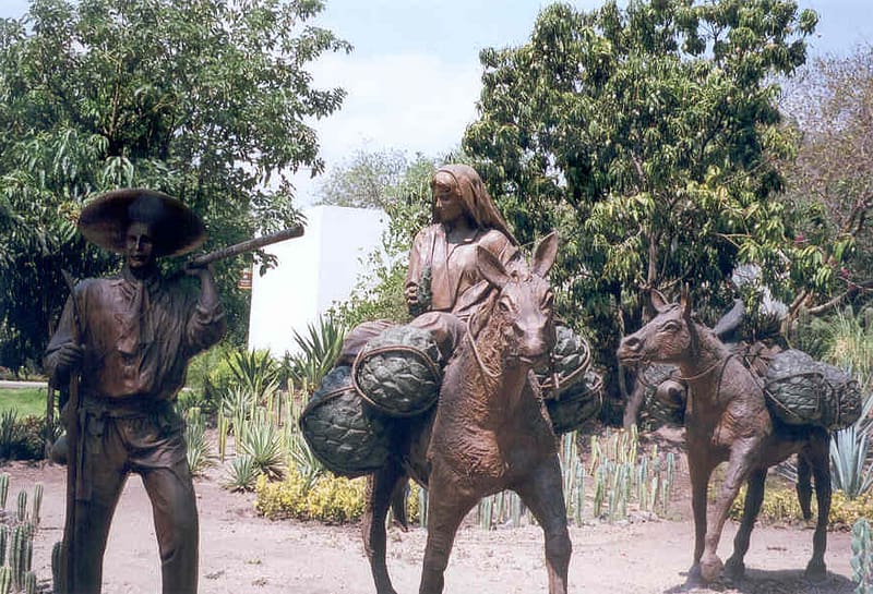Statues of harvesters by artist Carlos Terres in Jose Cuervo distillery, Tequila, Mexico